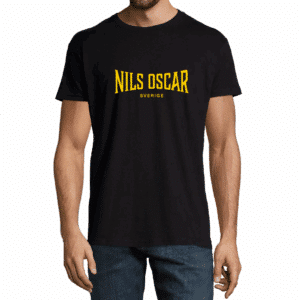 Svart t-shirt med gult tryck