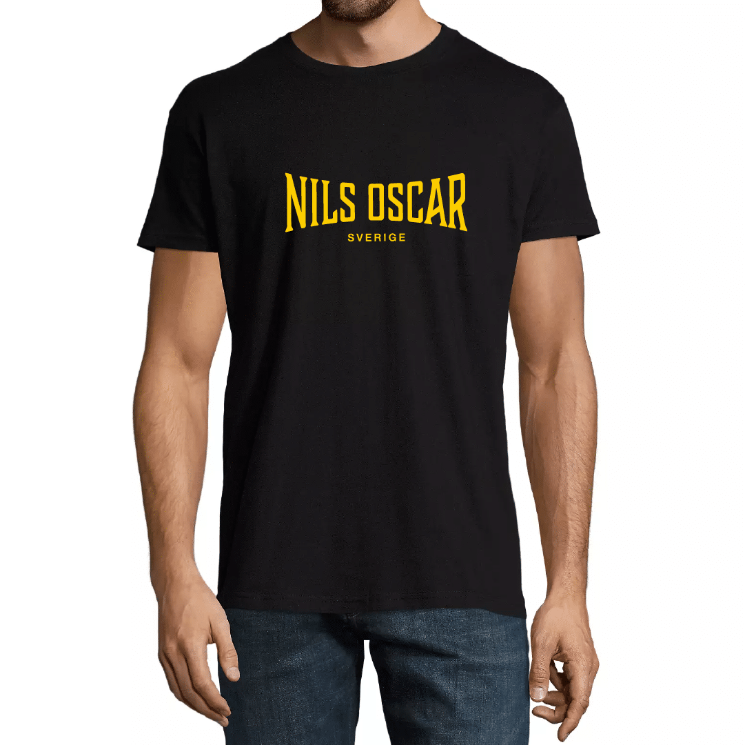 Svart t-shirt med gult tryck