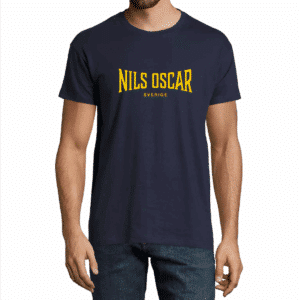 Navy t-shirt med gult tryck