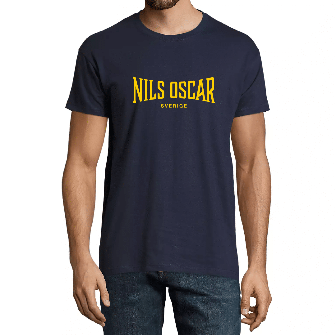 Navy t-shirt med gult tryck